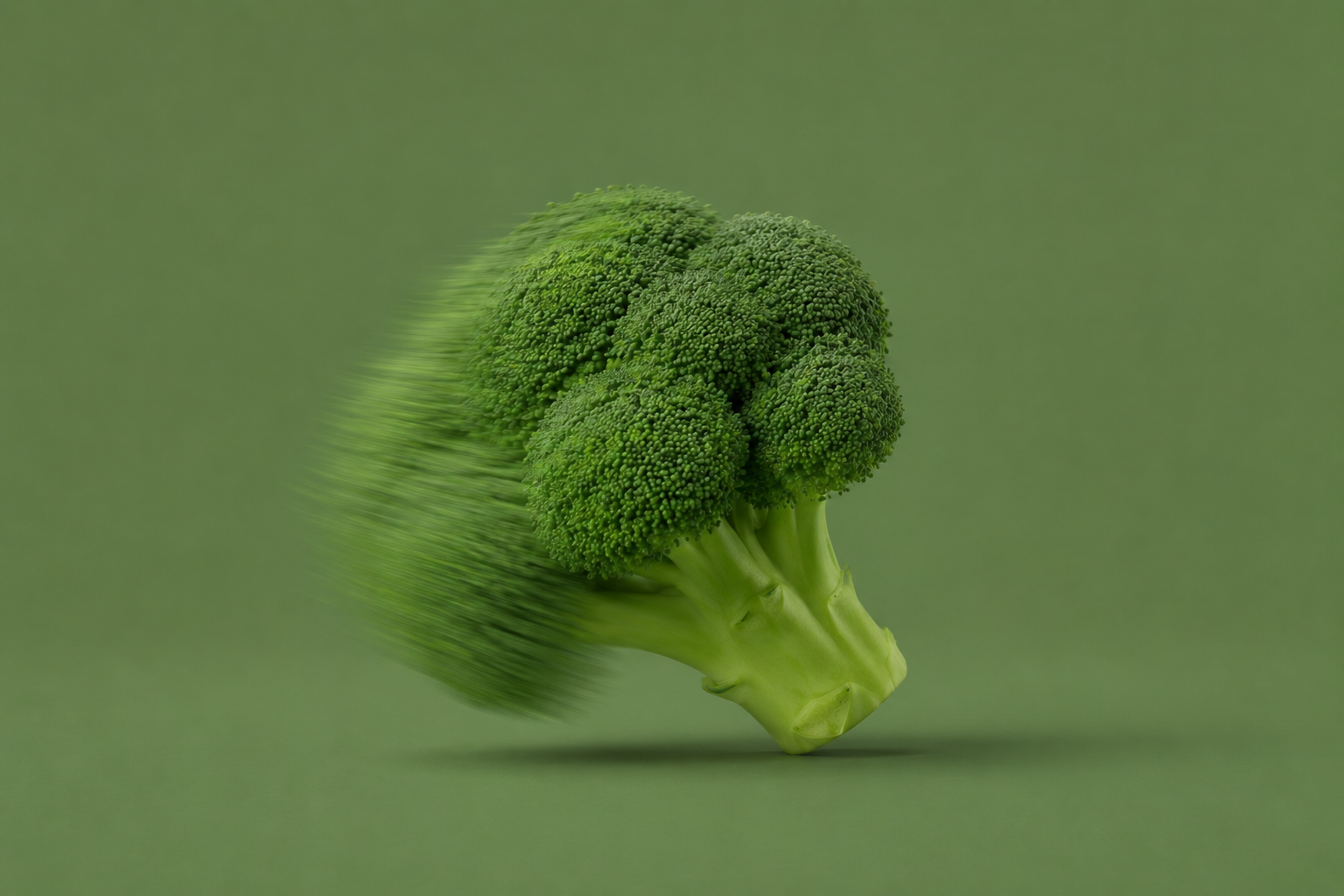 A broccoli in motion with a blur trail